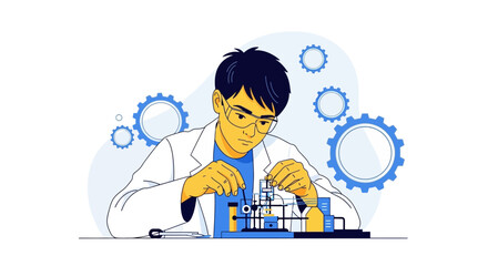 Scientist Working Diligently on Complex Technical Task With Engineering Solutions