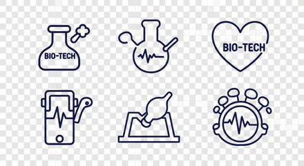 Fototapeta premium Collection of biotechnology icons showing flask, heart, and other symbols related to biotech, perfect for science and technology projects