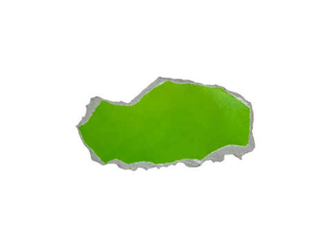 Green colour ripped torn paper isolated on transparent background for creative design
