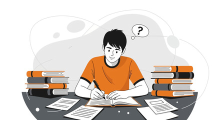 Student Penning Thoughts Amidst Literature Preparing For Exams With Doubt in Mind