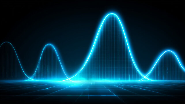 Probability distribution landscape tracing multiple bell curves to explain variance, quality control and predictive decision making.
