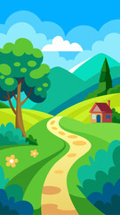 Obraz premium Illustration of a path leading to a house in nature
