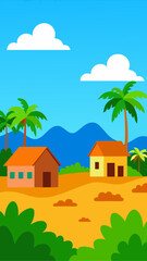 Obraz premium Houses and palm trees under a cloudy blue sky day