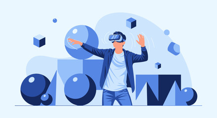 Virtual Reality Experience Illustrating Technology And Modern Innovation For New Worlds