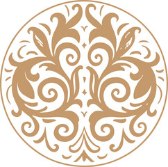 Elegant vintage floral circular emblem symmetrical motif design