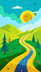 Obraz premium Illustration of a road through a hilly landscape