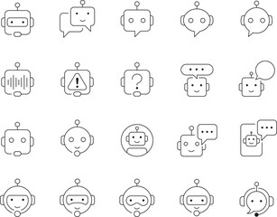 Thin line chatbot icons with editable stroke for digital communication and ai applications