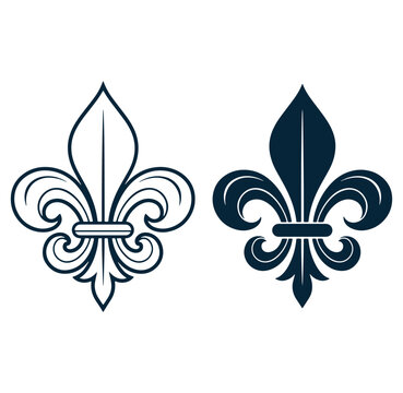Elegant vector illustration of fleur de lis symbols in outlined and filled versions