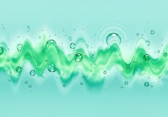 Refreshing water bubbles dance on vibrant green waves, clean and pure