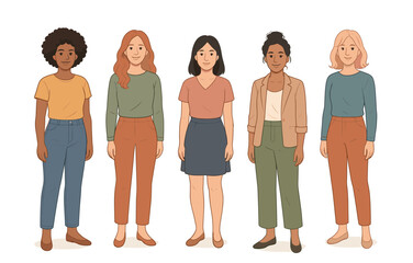 Fototapeta premium Diverse group of women in a flat design style on a white background