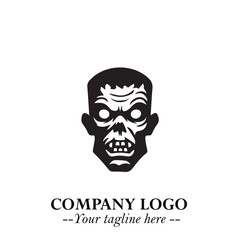 Head of Zombie Logo Symbol in Black on the White Background with Horror Minimal Vector Design