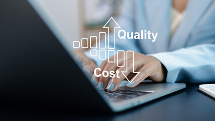 Business Efficiency Concept with Cost Reduction and Quality Improvement on Laptop