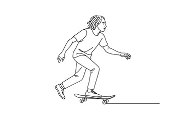 Fototapeta premium Person skateboarding in motion: minimalist one line art drawing