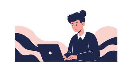 Young Professional Working On Laptop, Depicting Digital Work And Modern Communication