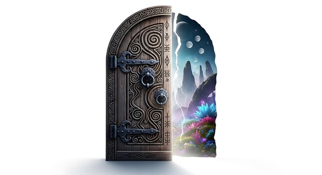Mysterious ornate doorway opening to a fantastical realm