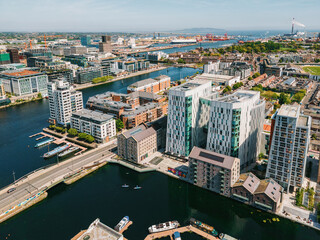 Naklejka premium Aerial view of Grand canal in Docklands Dublin, Ireland