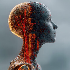 Exploring Shadow AI in cybersecurity through a holographic AI core with dynamic lighting