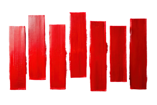 Abstract red paint strokes isolated on transparent background form a pattern