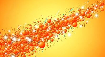 Vibrant orange bubbles burst with festive energy against a sunny yellow gradient