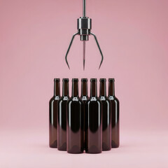 Efficiency in Industry: A Machine Arm Ready to Select One of the Bottles.