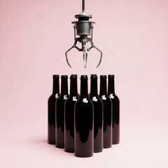 The Element of Choice: Claw Machine Above Multiple Bottles on a Solid Background.