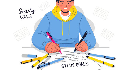 Young Person Drafting Plans and Ideas Highlighting Study and Educational Targets