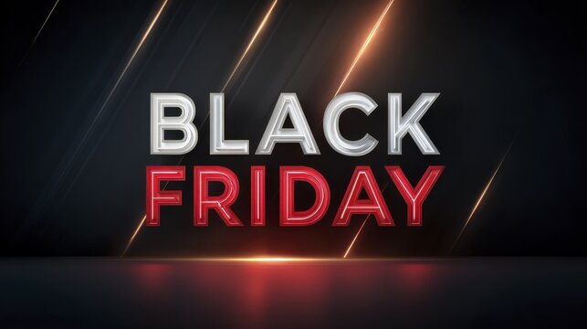 Black friday sale concept with neon text on dark background