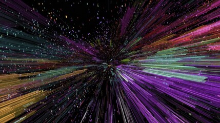 Vibrant multicolored light streaks creating dynamic burst against black background