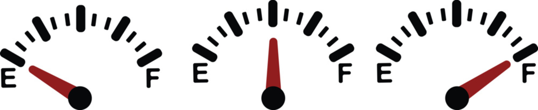Fuel gauge vector illustration showing different tank levels, suitable for automotive, dashboard UI, mechanic, or transport-themed graphic designs.