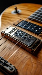 Fototapeta premium Close up detailed shot of a beautiful electric guitar s wooden body and metal hardware with strings