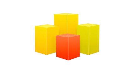Obraz premium Yellow and orange rectangular podiums arranged in group, isolated on transparent background, modern geometric display for product presentation or exhibition, minimalistic and vibrant