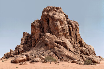 Majestic desert rock formation under clear sky