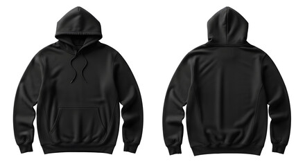 Black hoodie isolated on transparent background, front and back view mockup , ai generated image