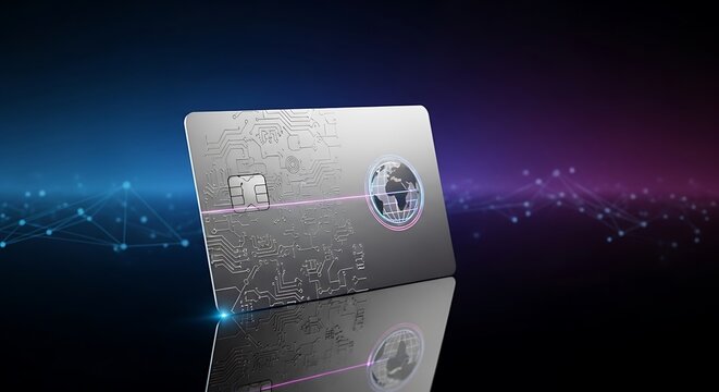 Sleek global payment card with advanced tech design for modern finance solutions and international business transactions, offering secure worldwide access - Powered by Adobe