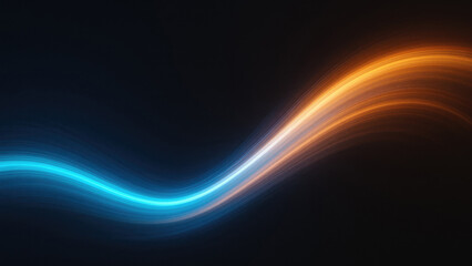 Fototapeta premium Abstract glowing blue and orange light trails forming a wave on black 