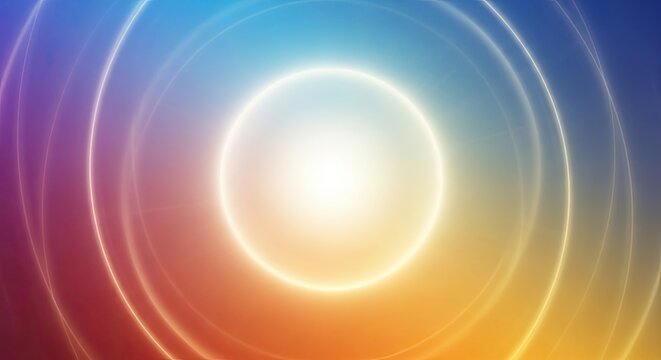 A vibrant, colorful abstract background featuring circular patterns and a radiant light source.