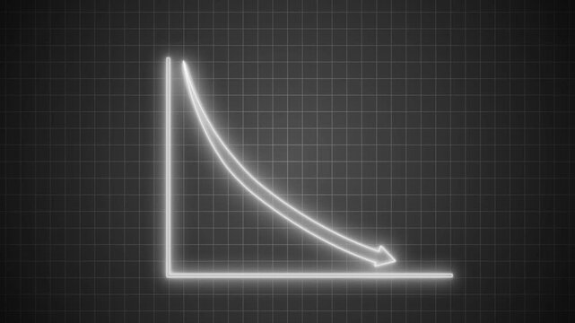 Modern Neon Bar Chart and Up Arrow Animation, Neon Downward Curve Graph on Grid Background