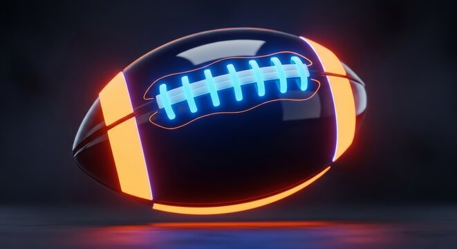 Dynamic futuristic football concept with glowing neon accents, a modern sports design perfect for branding or a gaming theme. Feel the excitement!