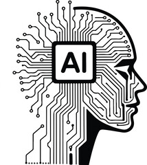 Human Head Silhouette With AI Circuit Board Design artificial intelligence