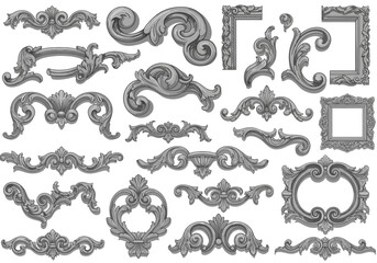 Collection of ornate decorative architectural design elements.