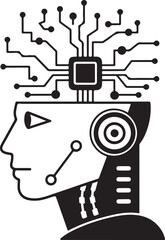 Robot Head Profile with Circuitry and Microchip Brain android silhouette