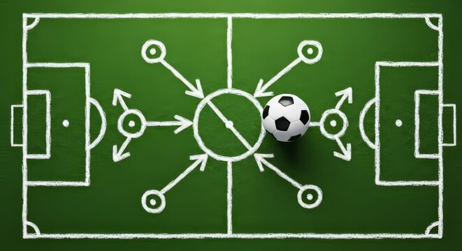 Soccer Strategy Board with Ball and Chalk Diagrams