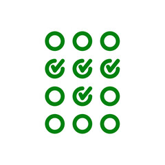 Green checkmarks and circles grid isolated on transparent background