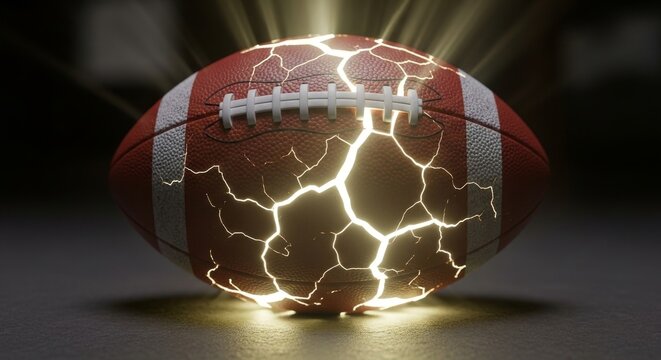 Electrifying energy radiates from a football, ready for action and intense competition, perfect for sports marketing or electrifying game day promotions - Powered by Adobe