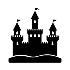 Black silhouette castle vector illustration for medieval fantasy fairytale icon design element