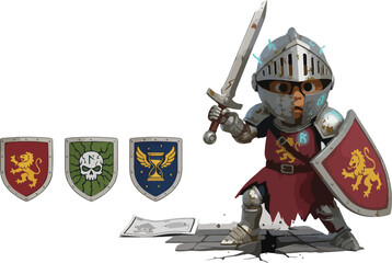 Fototapeta premium Cursed Mini Knight — Haunted Armor Figurine Fantasy Enemy Vector