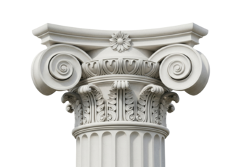 Elegant Corinthian column capital isolated PNG, architectural element with intricate floral and scroll details for design projects on transparent background