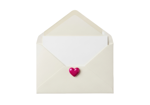 Open pale yellow envelope with pink heart isolated PNG, love letter stationery for Valentine s Day and romantic correspondence