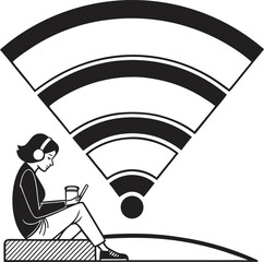 Woman with headphones using phone under Wi- Fi signal listening music