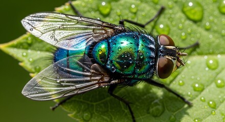 Macro photography of Green Bottle Fly ,generative AI